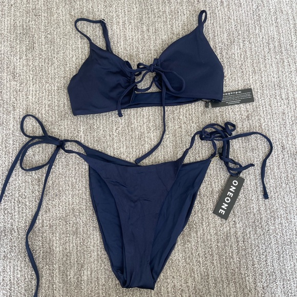 Oneone Other - ONEONE Navy Lace-Up Bralette Bikini Set - Women